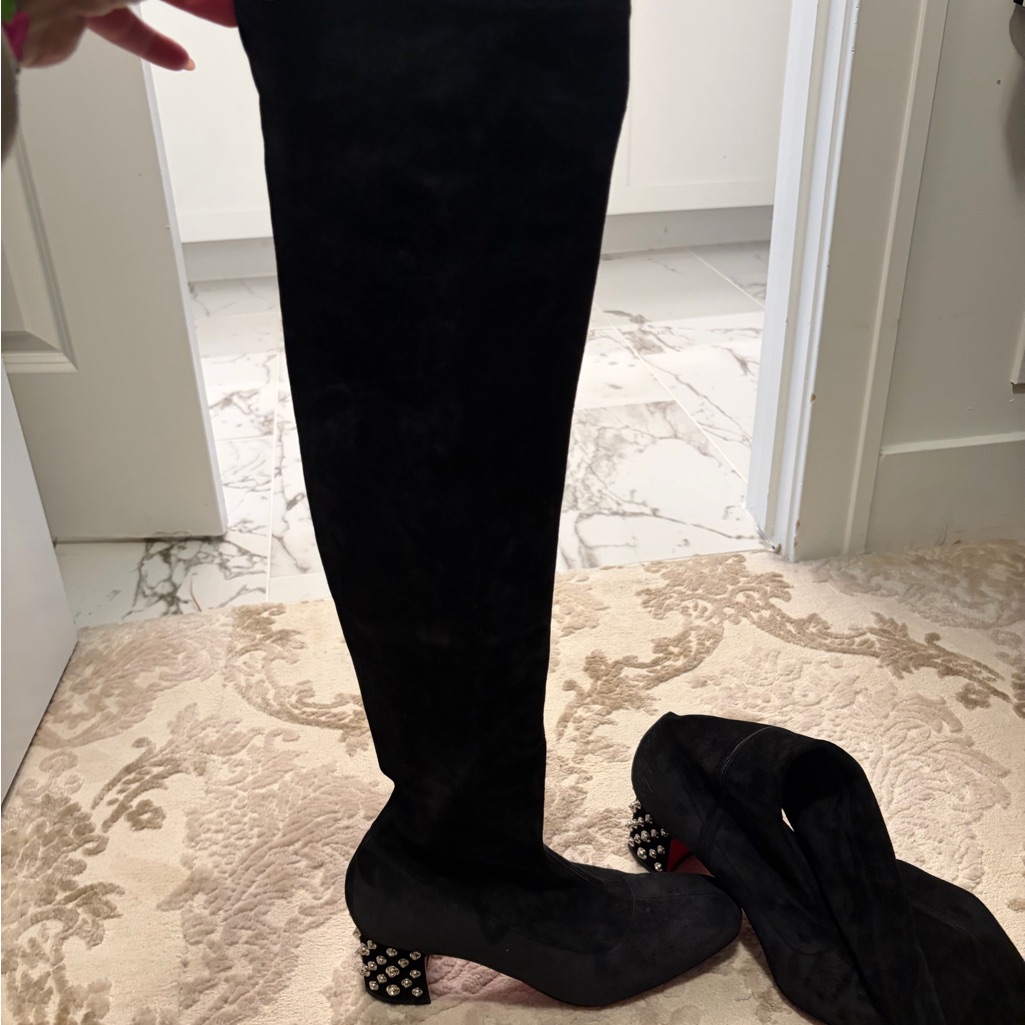 Black Over-The-Knee Heeled Boots - Women's Fashion